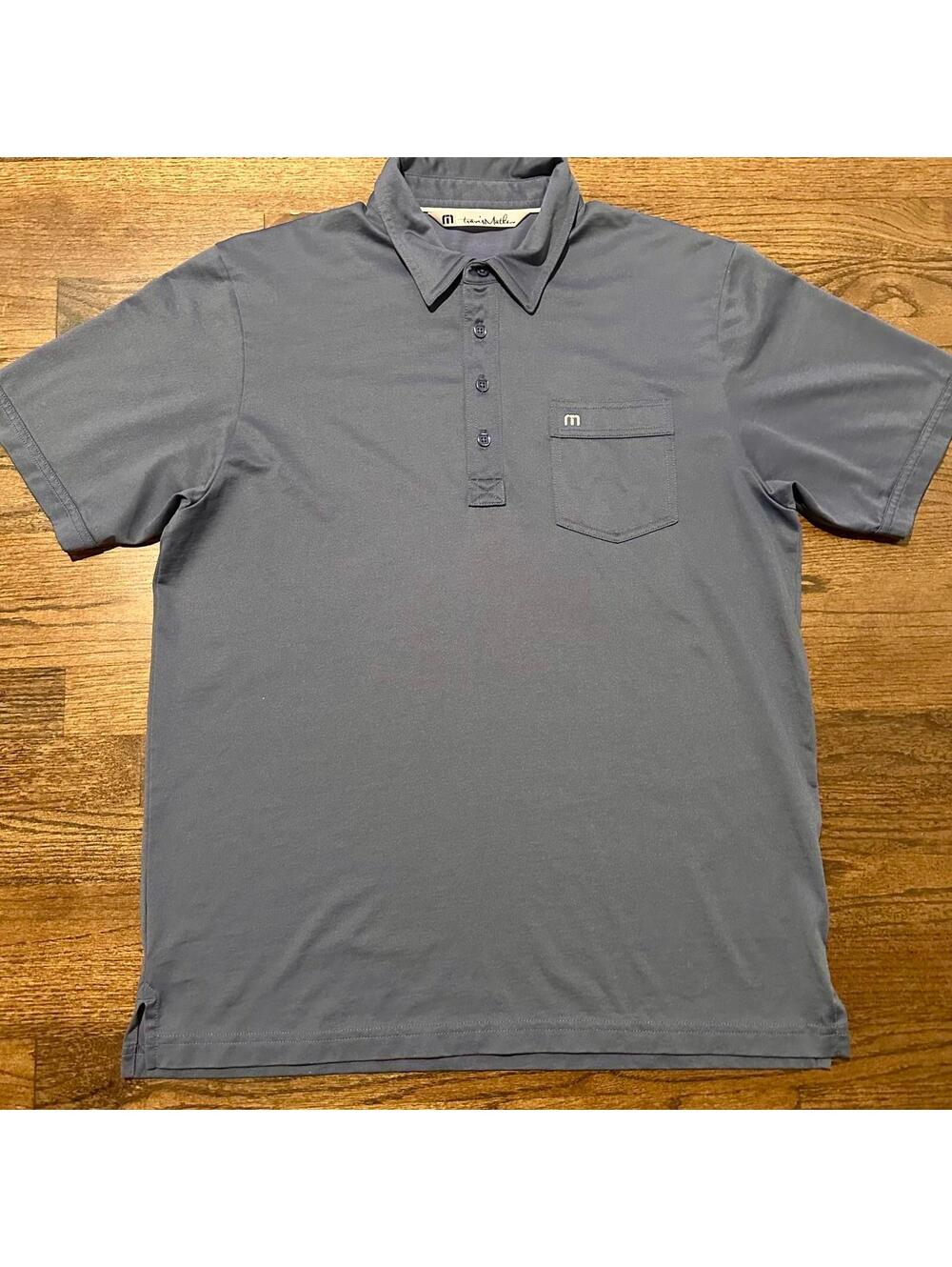New Travis Mathew Blue Breast Pocket Pima Cotton Blend Polo Large